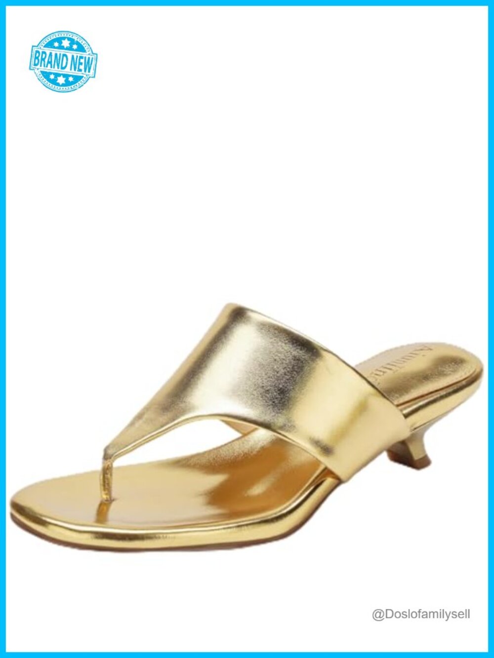 Women's Kitten Heel Thong Sandals Square Open Toe Faux Leather Slip-On